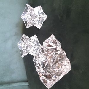 set of (3) star point glass candle holders